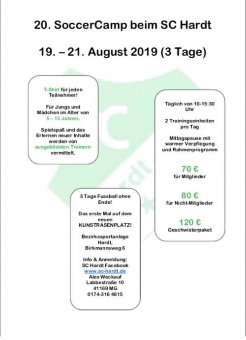 20. Soccer Camp 19.08. - 21.08.2019, 10:00 - 15:30 Uhr