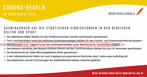 Trainings- und Spielbetrieb ab dem 02.11. eingestellt, Anlagen bleiben geöffnet
