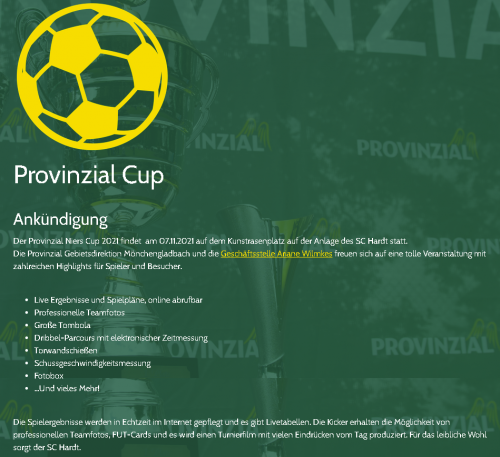 Herzlich willkommen am Sonntag zum Provinzial Cup 2021