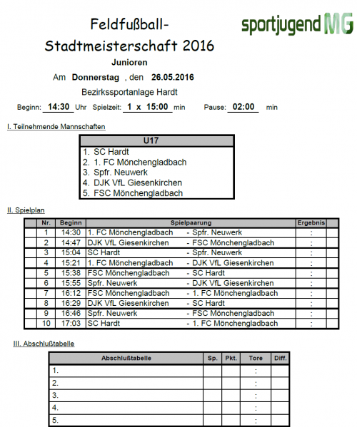 Juniorinnen Feldfußball-Stadtmeisterschaften 2016