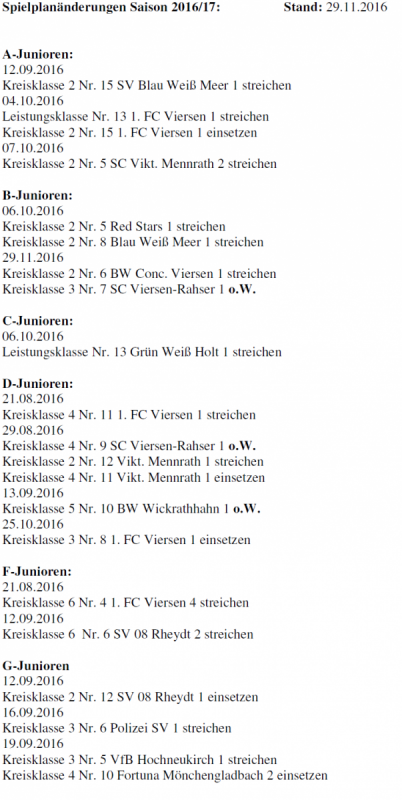 Aktuelle Spielplanänderungen A-G Junioren