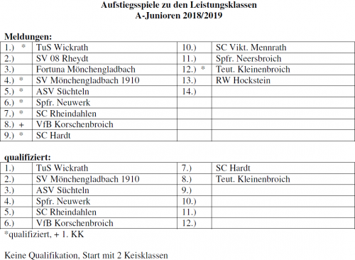 A-Junioren Quali Sonderliga, B-Junioren Leistungsklasse