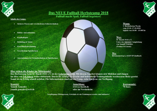 Das neue SC Hardt Fußballcamp in den Herbstferien!