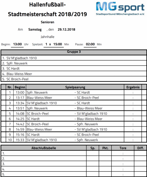Senioren Hallenstadtmeisterschaft 2018/2019