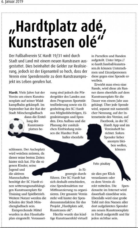 ExtraTipp Ausgabe vom 06.01.2019 - Kunstrasen Spendenaktion