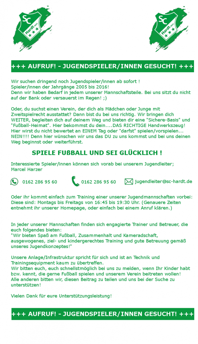 +++ AUFRUF! - JUGENDSPIELER/INNEN GESUCHT! +++